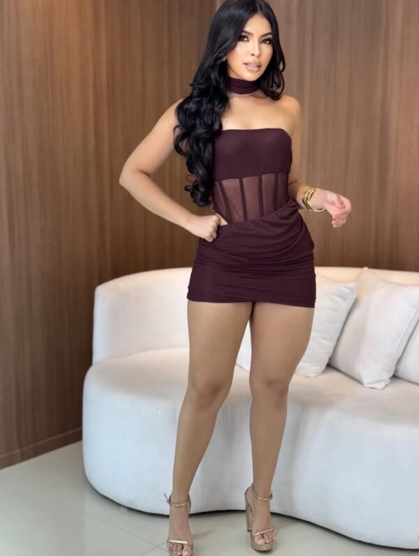 Vestido Body De Tule com Choker Bordo - Imagem 2