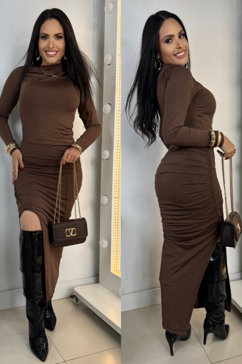 Vestido Longo Fluit Aria Marrom