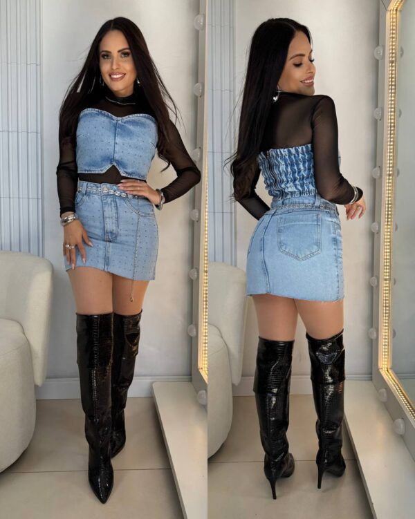 Cropped Jeans com Strass Cris - Imagem 2