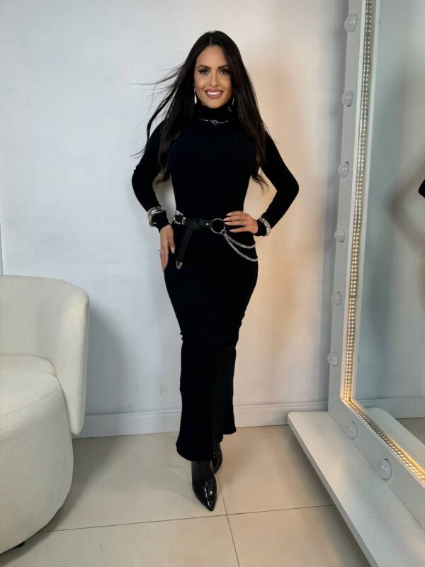 Vestido Longo Canelado Premium Costas Abertas Preto