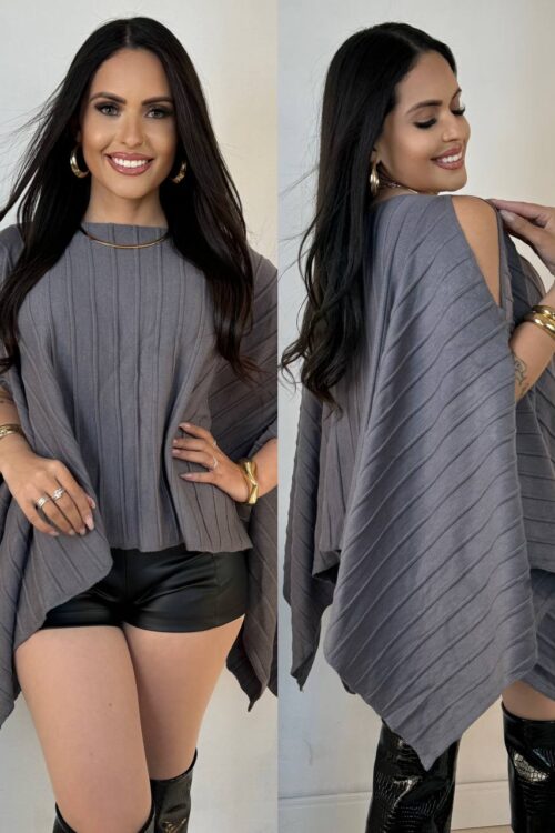 Blusa Capa Fio Modal Cinza