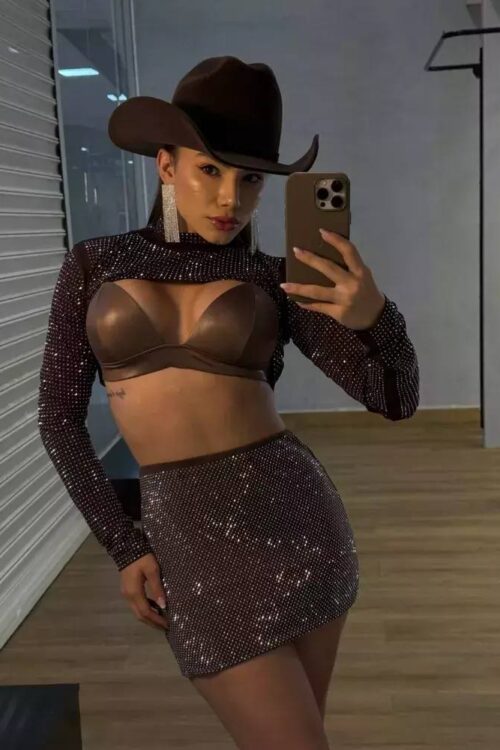 Saia Marrom com Strass
