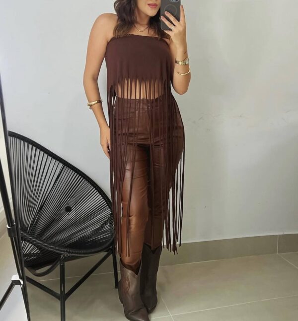 Cropped de Franjas Style Marrom - Imagem 2