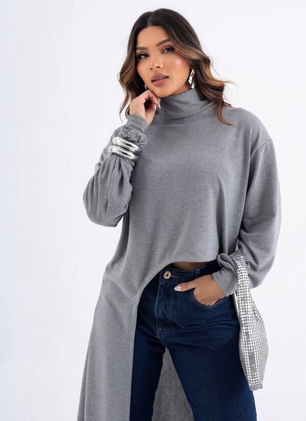 Blusa Lazinha Alongada Cinza - Imagem 2