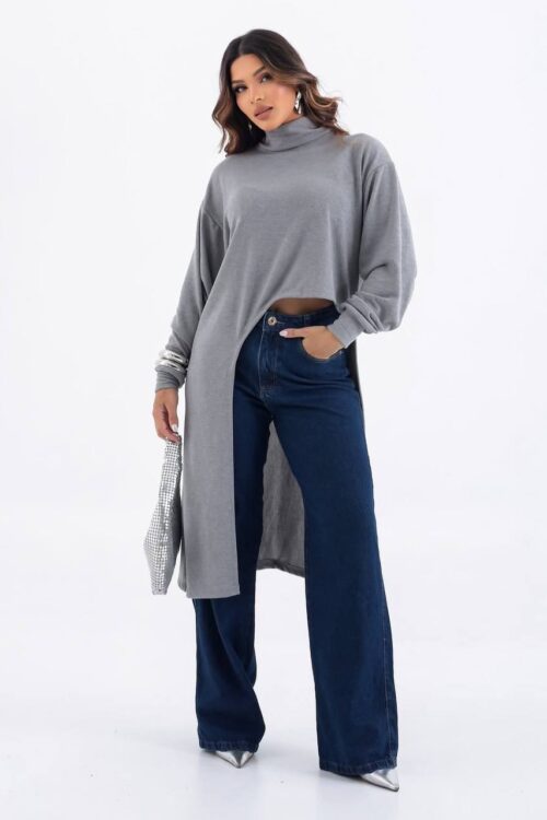 Blusa Lazinha Alongada Cinza