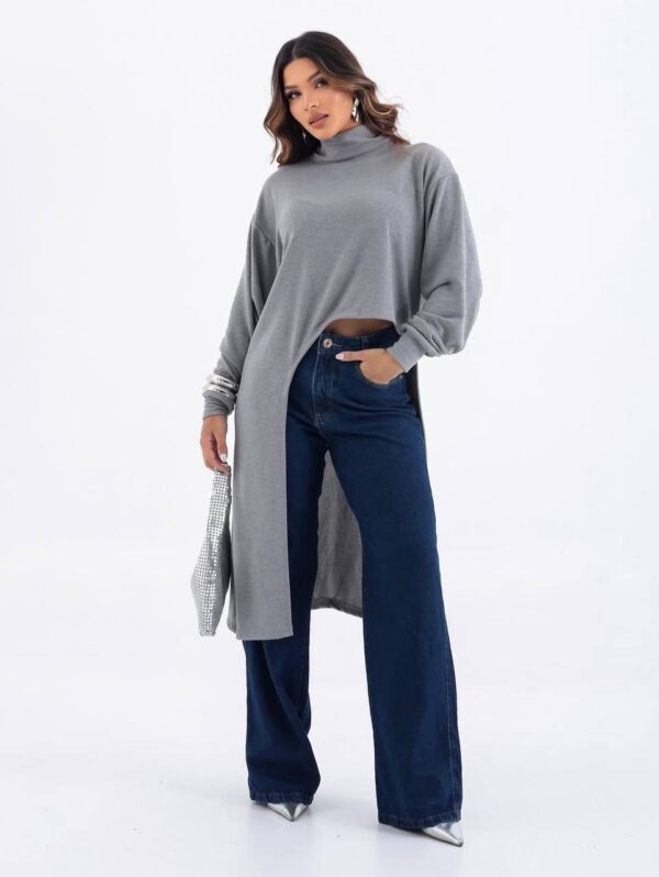 Blusa Lazinha Alongada Cinza
