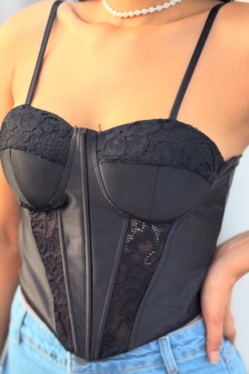 Cropped Corset Rendado Preto