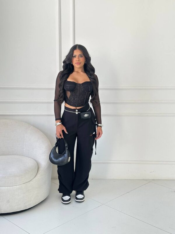 Cropped Corset Tule Com Renda Preto - Imagem 2