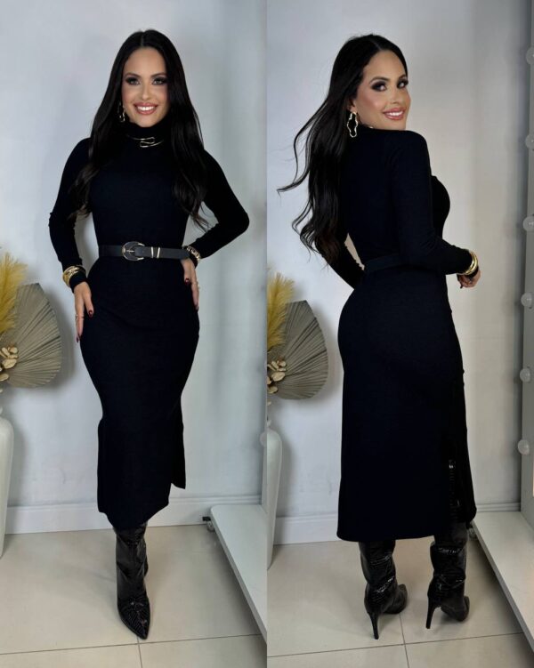 Vestido Longo Canelado Isabela Preto