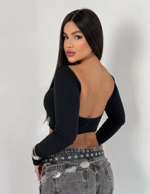 Cropped Ribana Canelada Costas Abertas Preto - Imagem 3