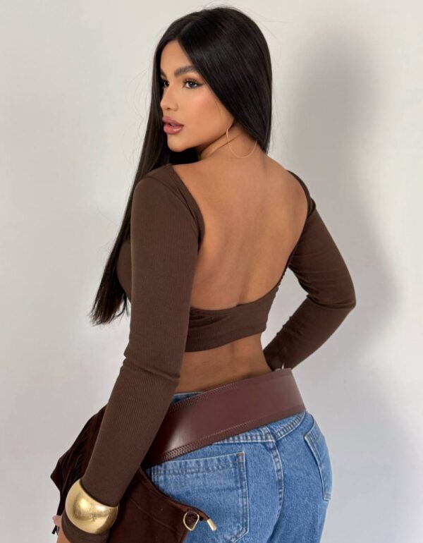 Cropped Ribana Canelada Costas Abertas Marrom - Imagem 2