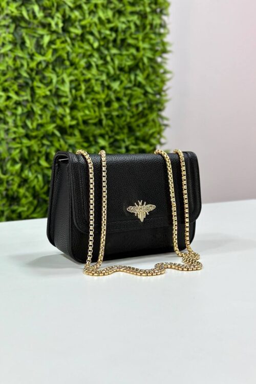 Bolsa Média Mel Preta com Alça em Corrente Preta