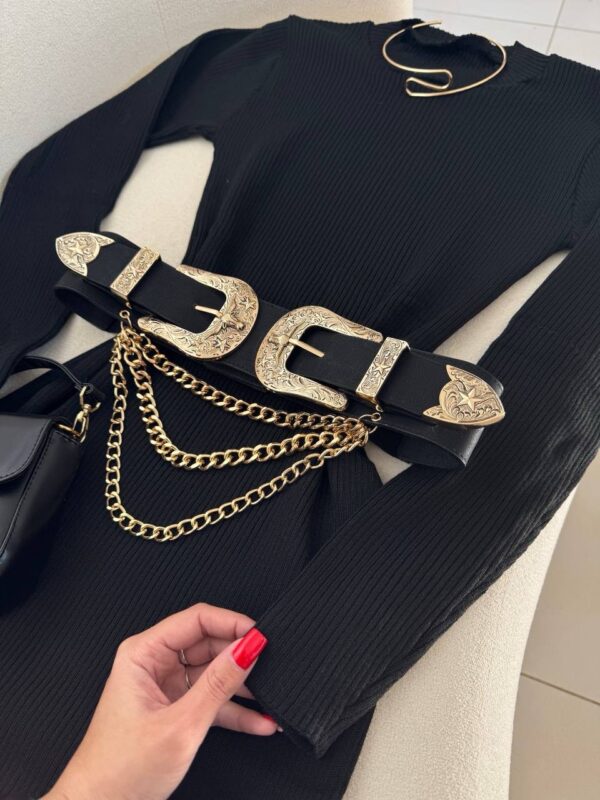 Cinto 2 Fivelas Largo Simone Mendes Com Corrente Dourado