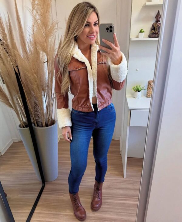 Jaqueta Courino Com Teddy Marrom Chocolate - Imagem 4