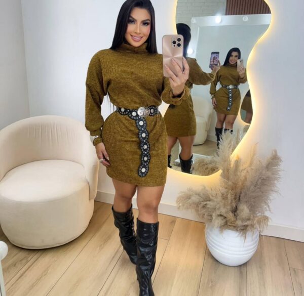 Vestido Poncho Moletinho Canelado Dourado - Imagem 2