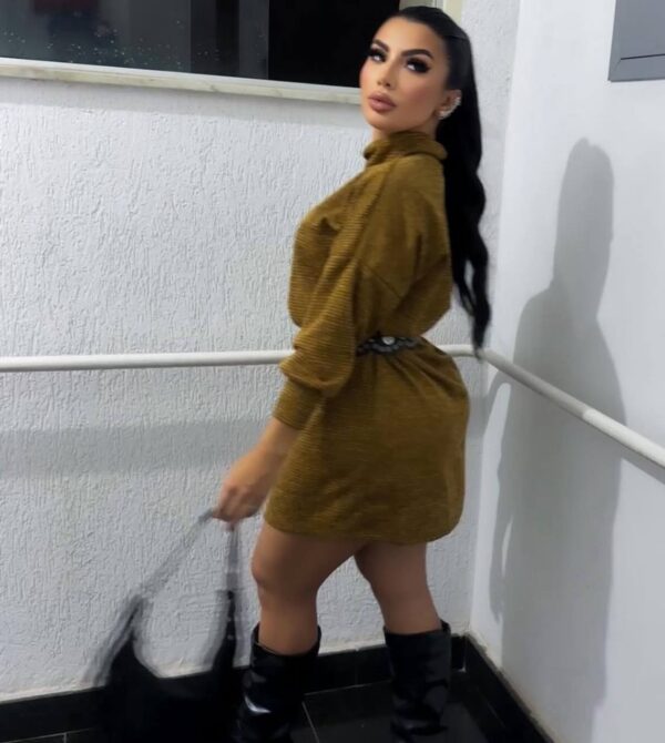 Vestido Poncho Moletinho Canelado Dourado - Imagem 5
