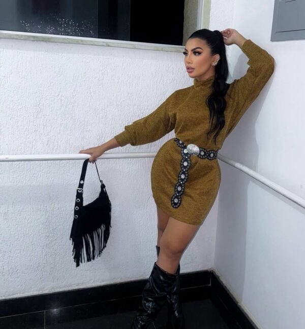 Vestido Poncho Moletinho Canelado Dourado - Imagem 6