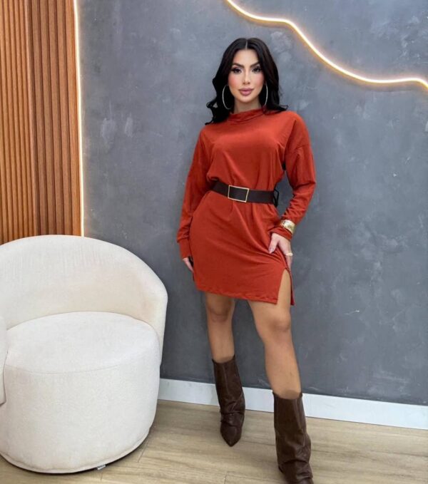 Vestido Poncho Moletinho com Elastano Terracota