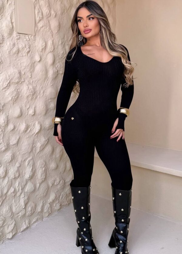 Macacão Em Modal Livia Preto Marca Ostentação