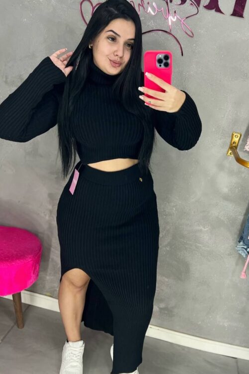 Conjunto Tricô Modal Preto Marca Ostentação