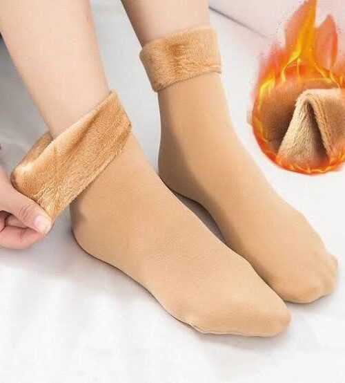 Kit De 2 Pares De Meias Térmicas Peluciadas (Preta Canelada, Bege Lisa)