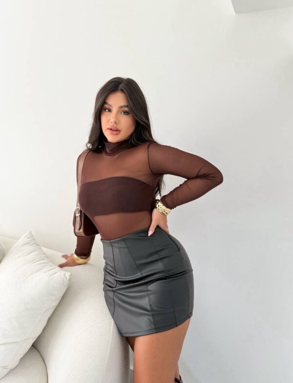 Body De Tule Marrom Basi