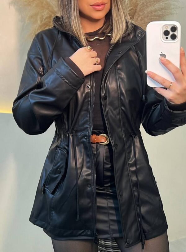Parka Couro Eco Premium Preta - Imagem 4