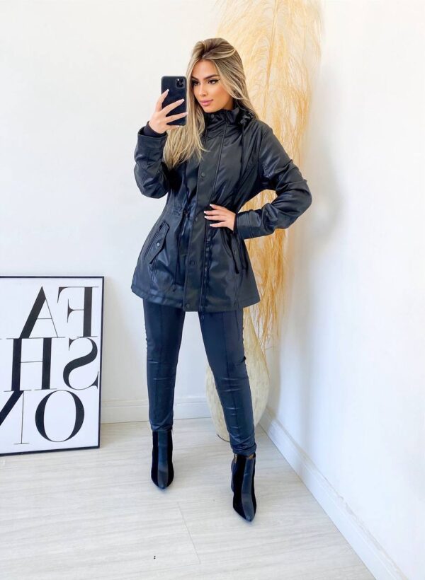 Parka Couro Eco Premium Preta - Imagem 3