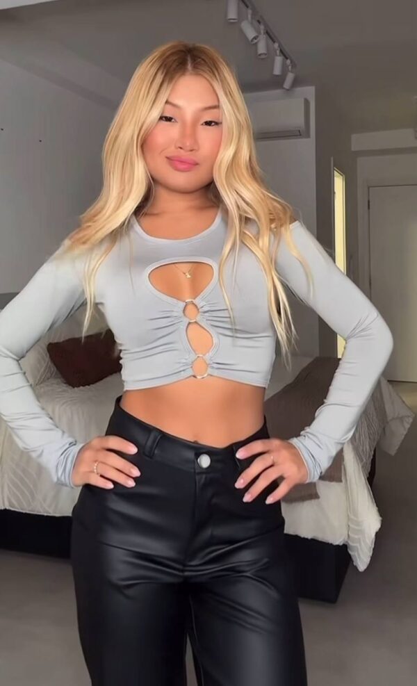 Cropped Triz Poliamida Cinza
