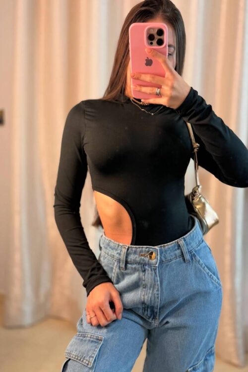 Body Poliamida Abertura Lateral Preto