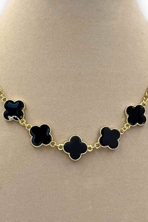 Colar Choker Banhado - Inspiração Virgínia 5 Trevos (Preto)