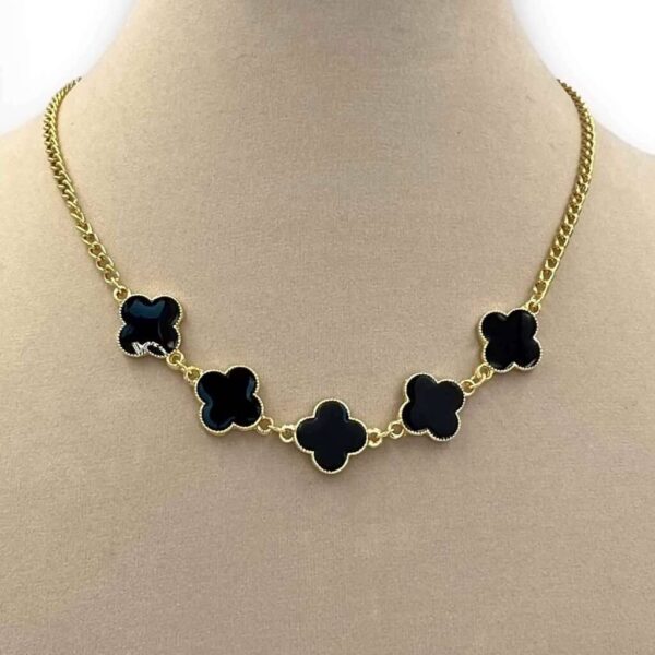 Colar Choker Banhado - Inspiração Virgínia 5 Trevos (Preto)