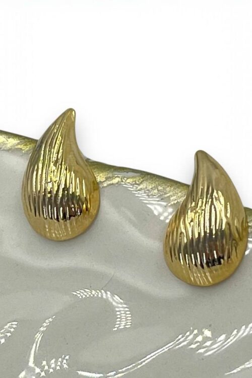 Brinco Folheado A Ouro - Mini Gota Curved Com Textura