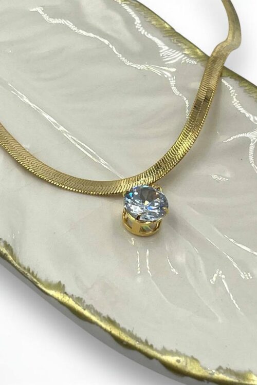 Colar Choker Folheado A Ouro - Malha Fita 4 Cm + Circulo De Zircônia Pendurada