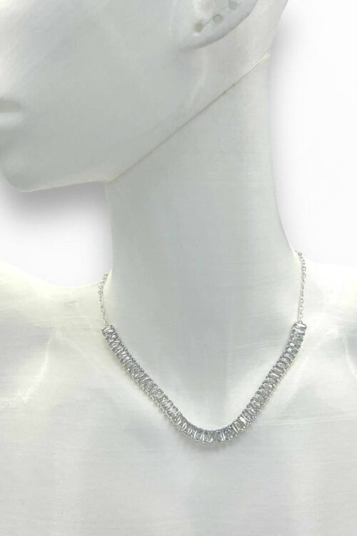 Colar Choker Folheado A Prata - 16 Cm Zircônia Quadrada