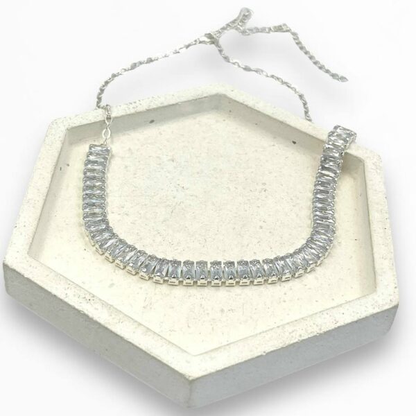 Colar Choker Folheado A Prata - 16 Cm Zircônia Quadrada - Imagem 3