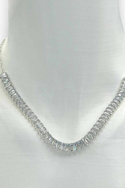 Colar Choker Folheado A Prata - 16 Cm Zircônia Quadrada