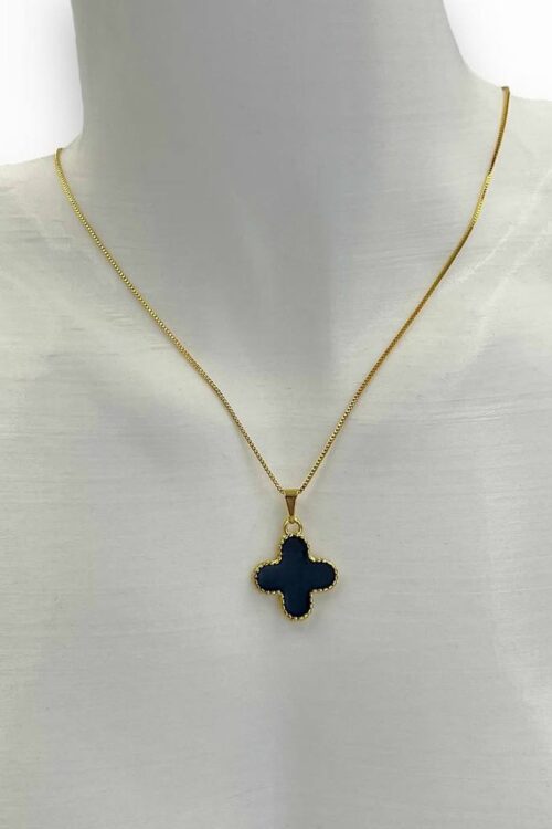 Colar Folheado A Ouro - Inspiração Virginia Fonseca Trevo - Preto