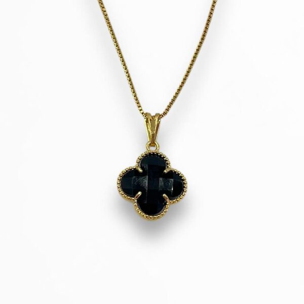 Colar Folheado A Ouro - Inspiração Virginia Fonseca Trevo - Preto - Imagem 3