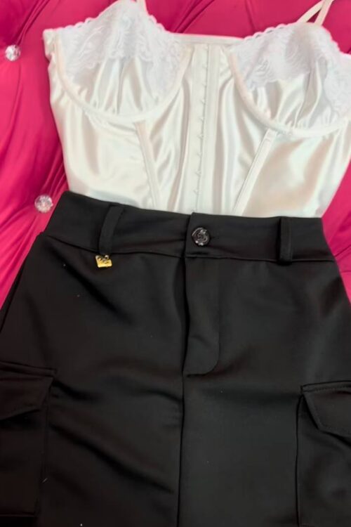Saia Cargo Neoprene Preta Marca Ostentação