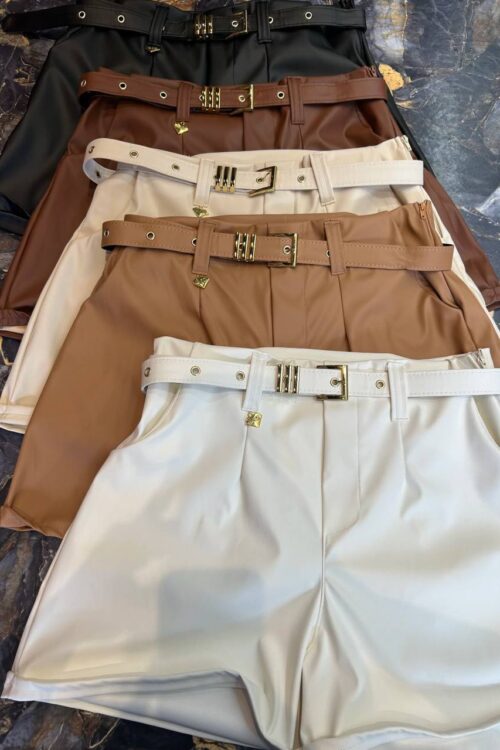 Shorts Courino Com Cinto Marca Ostentação Marrom Claro