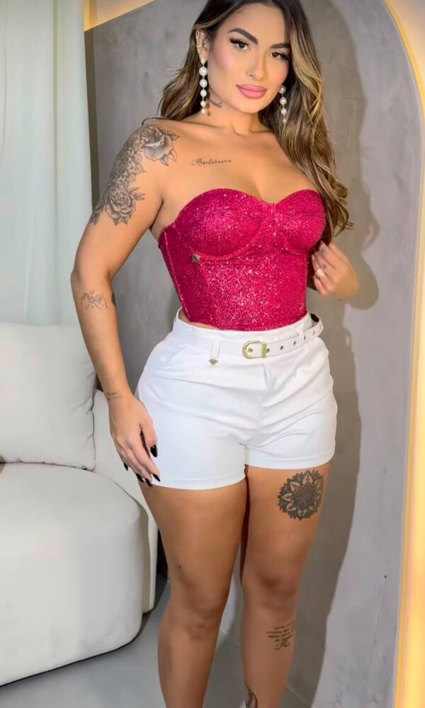 Shorts Courino Com Cinto Marca Ostentação Marrom Claro - Imagem 3