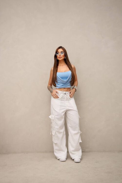 Calça Cargo Linho Wide Leg Bratz Branca