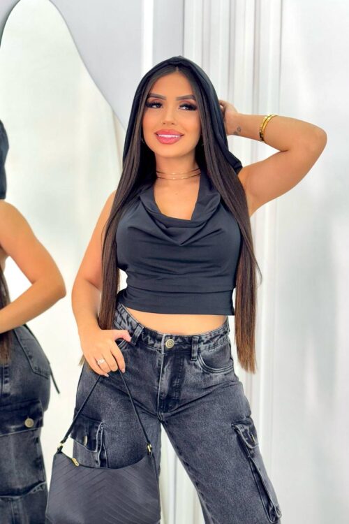 Cropped Com Capuz Gringa Preto