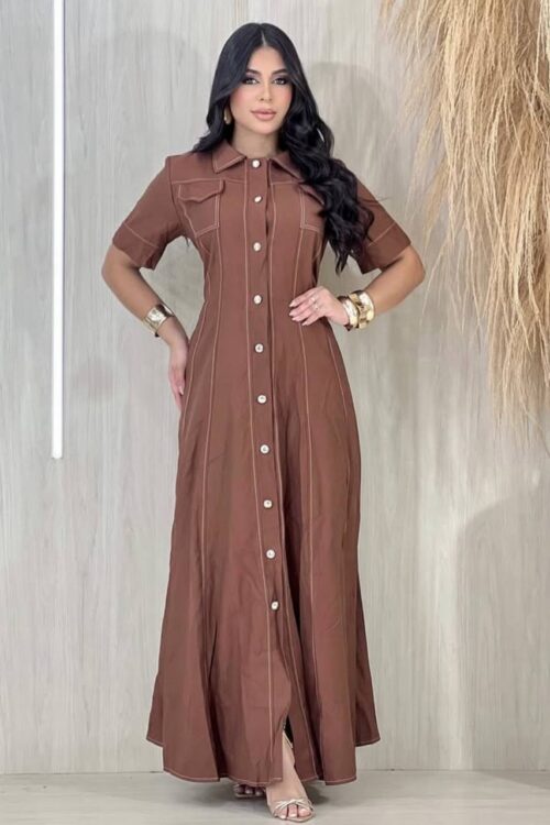 Vestido Longo Botões Brenda Marrom