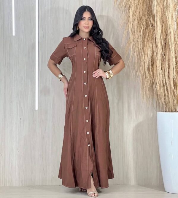 Vestido Longo Botões Brenda Marrom