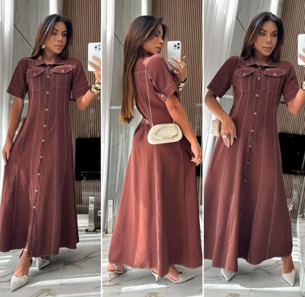 Vestido Longo Botões Brenda Marrom - Imagem 2