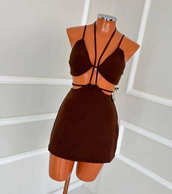Conjunto Vestido Alfaiataria Ely Marrom - Imagem 5