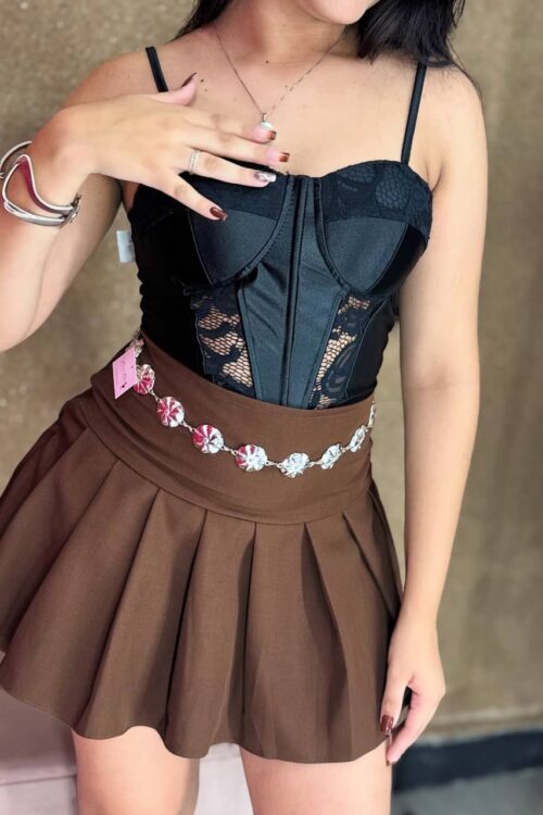 Saia Shorts Alfaiataria Colegial Marrom