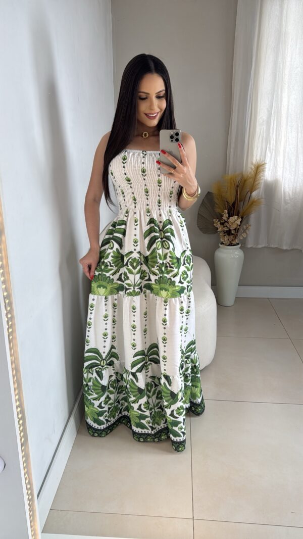 Vestido Longo Lastex Floral Verde - Imagem 2